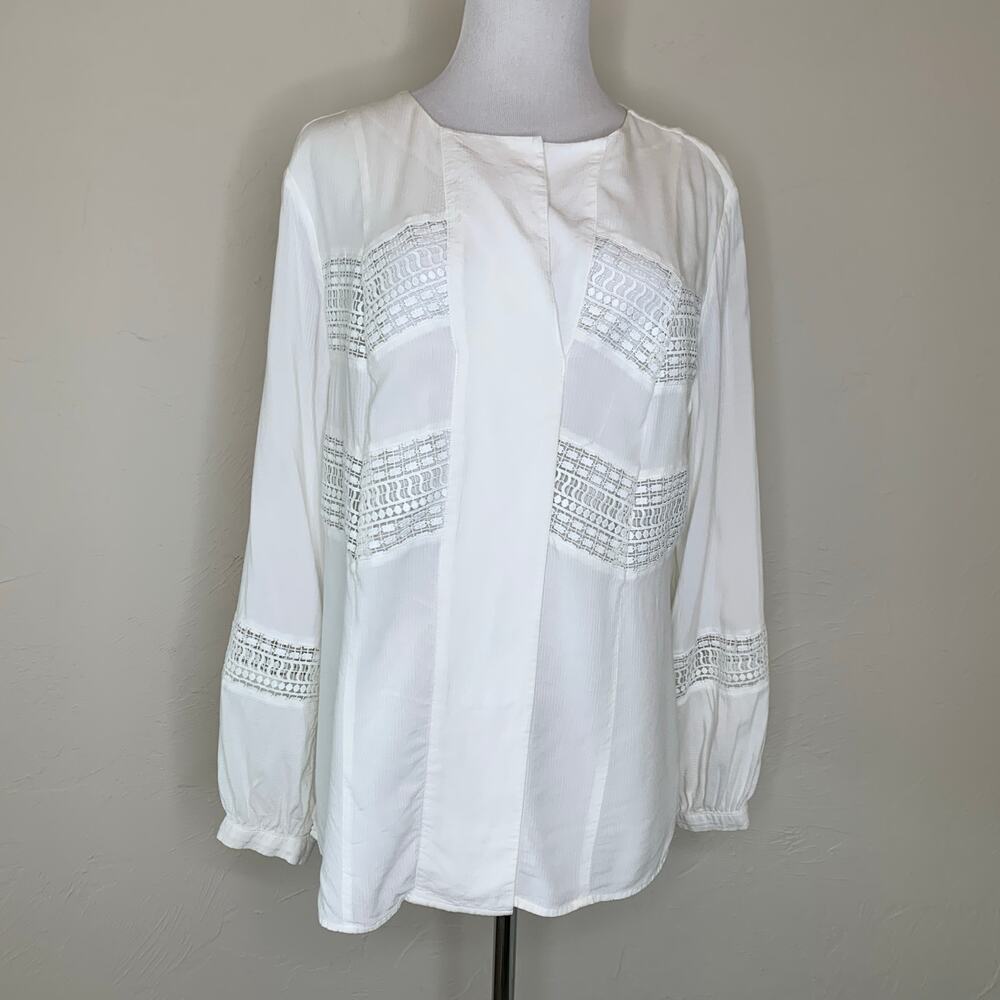 Chico's Cream Lace Long Sleeve Blouse Sz 2 Medium